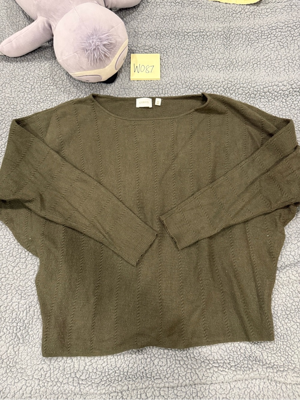 Cyrus Olive Green Crewneck Knit Batwing Sweater
